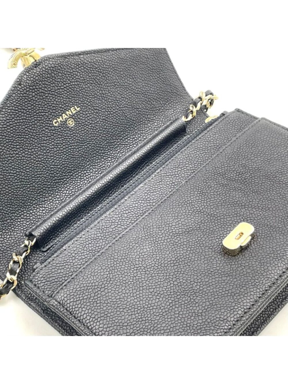 Chanel Half Coco Wallet Caviar Leather Black Chain Shoulder Bag Gold - Picture 9 of 15